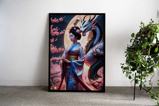 Geisha japanese dragon Asian Style Poster | Wall Art for Home & Office | High-Quality Print - High-Quality Visual Display