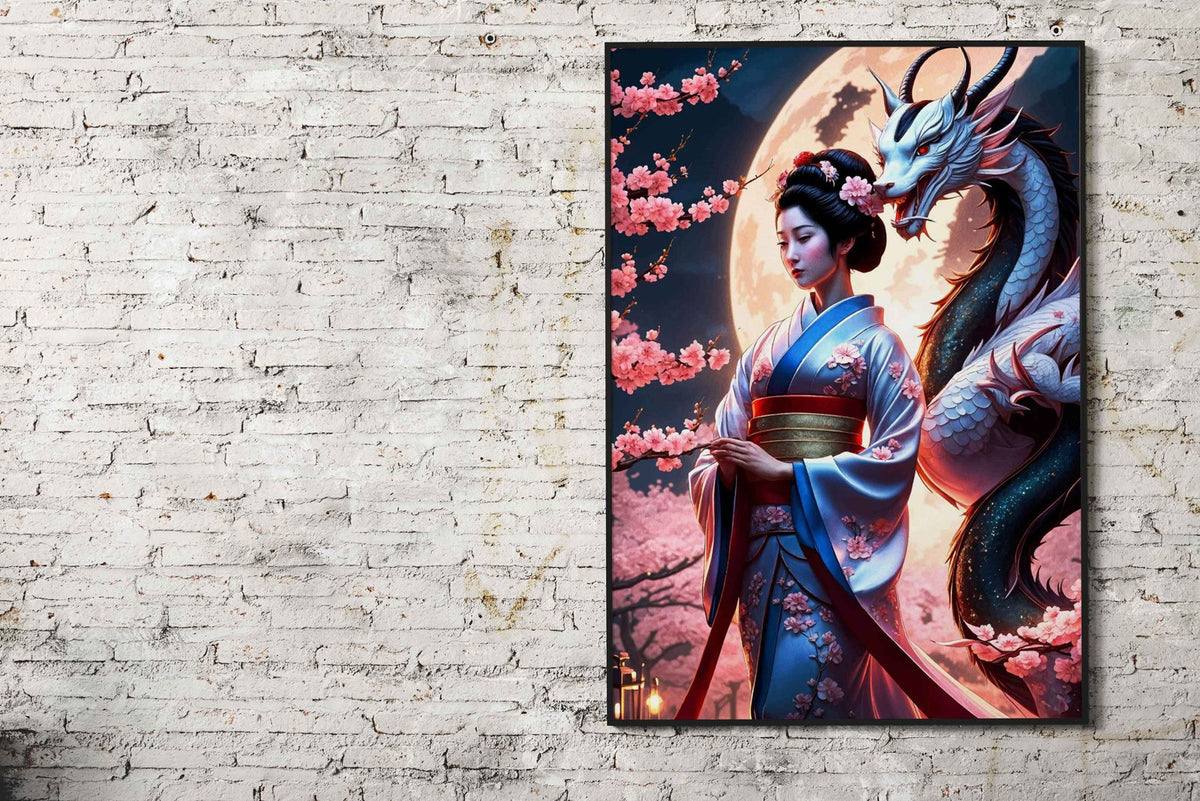 Geisha japanese dragon Asian Style Poster | Wall Art for Home & Office | High-Quality Print - High-Quality Visual Display