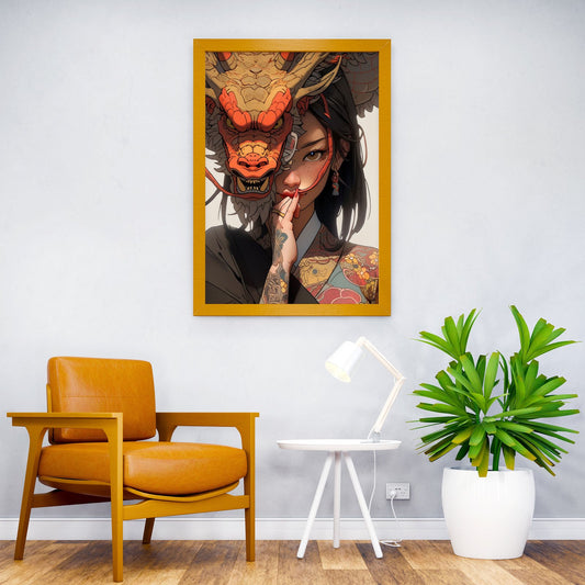 Geisha mask dragon Asian Style Poster | Wall Art for Home & Office | High-Quality Print - High-Quality Visual Display