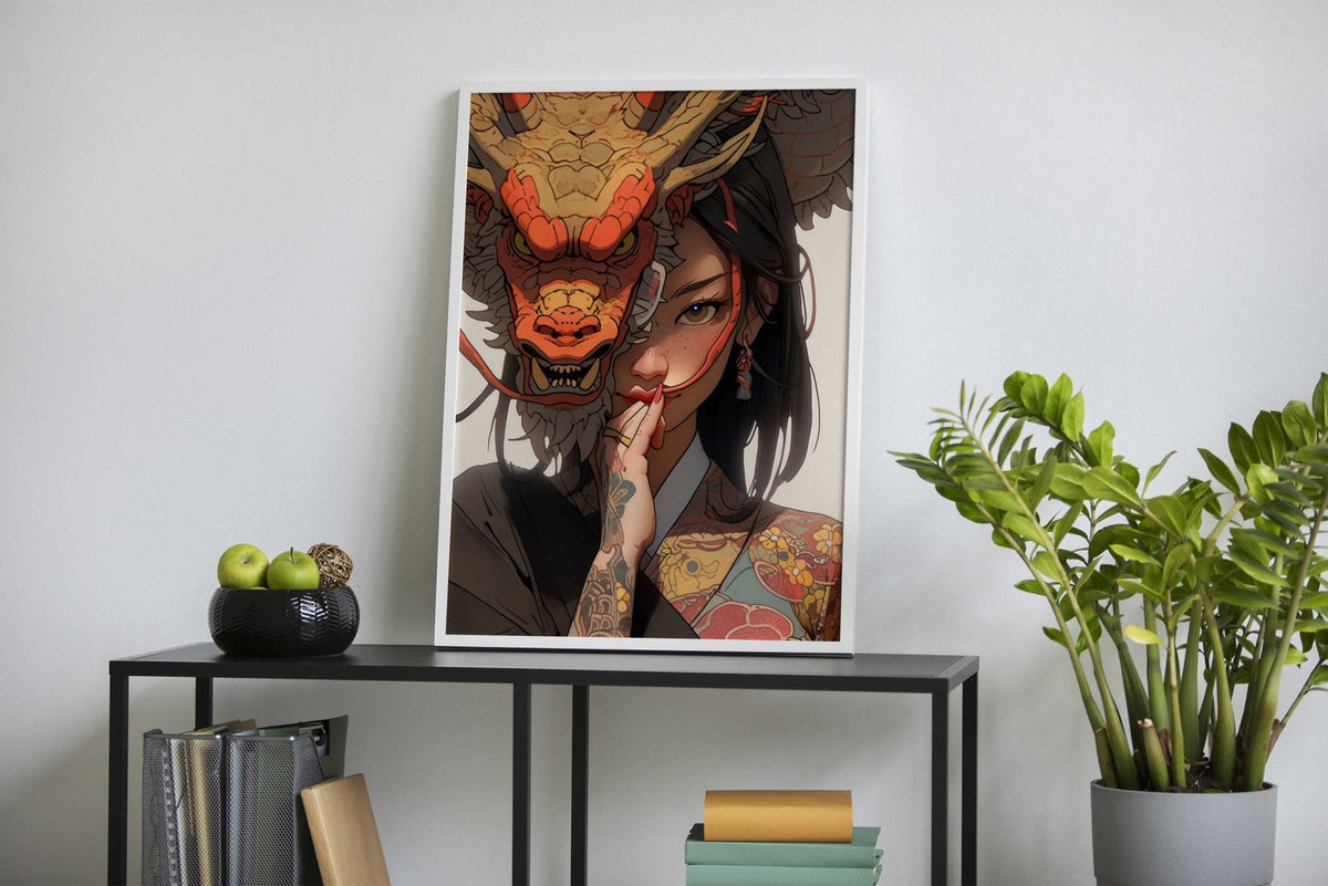 Geisha mask dragon Asian Style Poster | Wall Art for Home & Office | High-Quality Print - High-Quality Visual Display