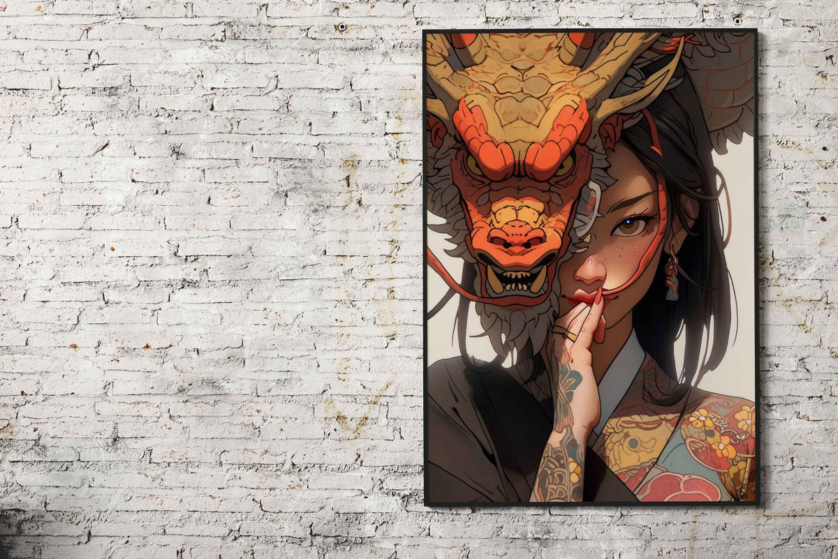 Geisha mask dragon Asian Style Poster | Wall Art for Home & Office | High-Quality Print - High-Quality Visual Display
