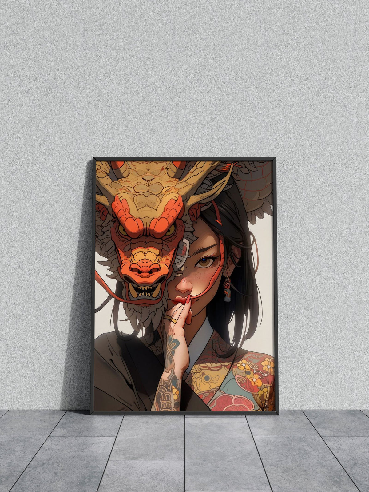 Geisha mask dragon Asian Style Poster | Wall Art for Home & Office | High-Quality Print - High-Quality Visual Display