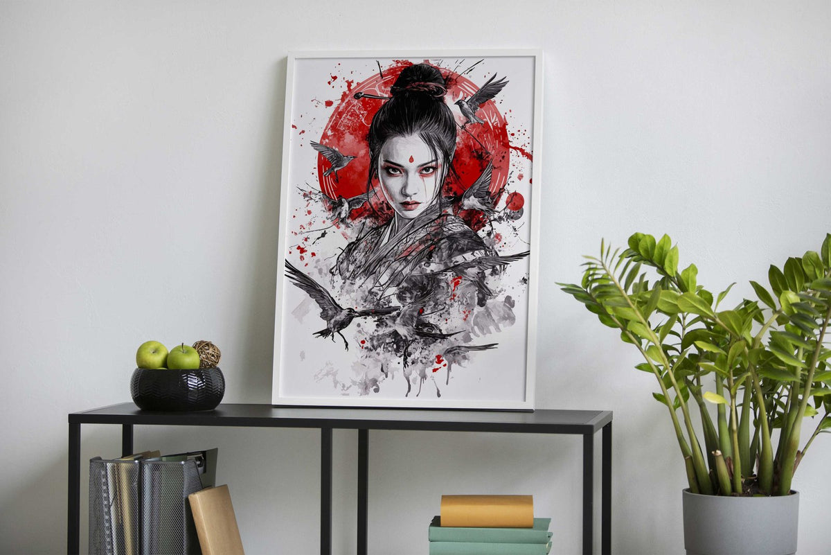 Geisha with Birds Asian Style Poster | Wall Art for Home & Office | High-Quality Print - High-Quality Visual Display
