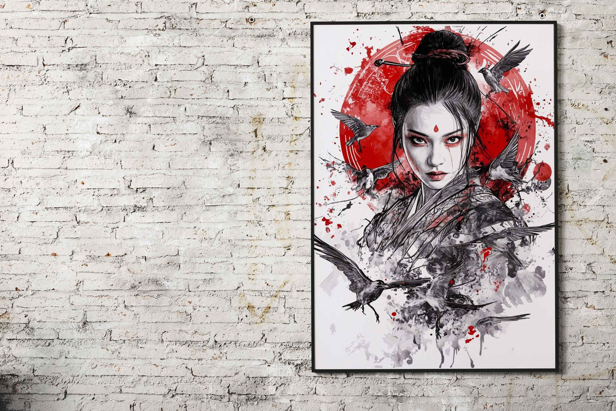 Geisha with Birds Asian Style Poster | Wall Art for Home & Office | High-Quality Print - High-Quality Visual Display
