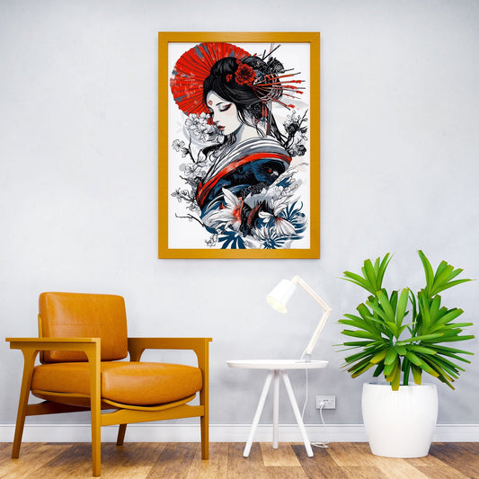 Geisha with Cherry Blossoms Asian Style Poster | Wall Art for Home & Office | High-Quality Print - High-Quality Visual Display