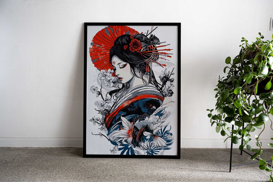 Geisha with Cherry Blossoms Asian Style Poster | Wall Art for Home & Office | High-Quality Print - High-Quality Visual Display