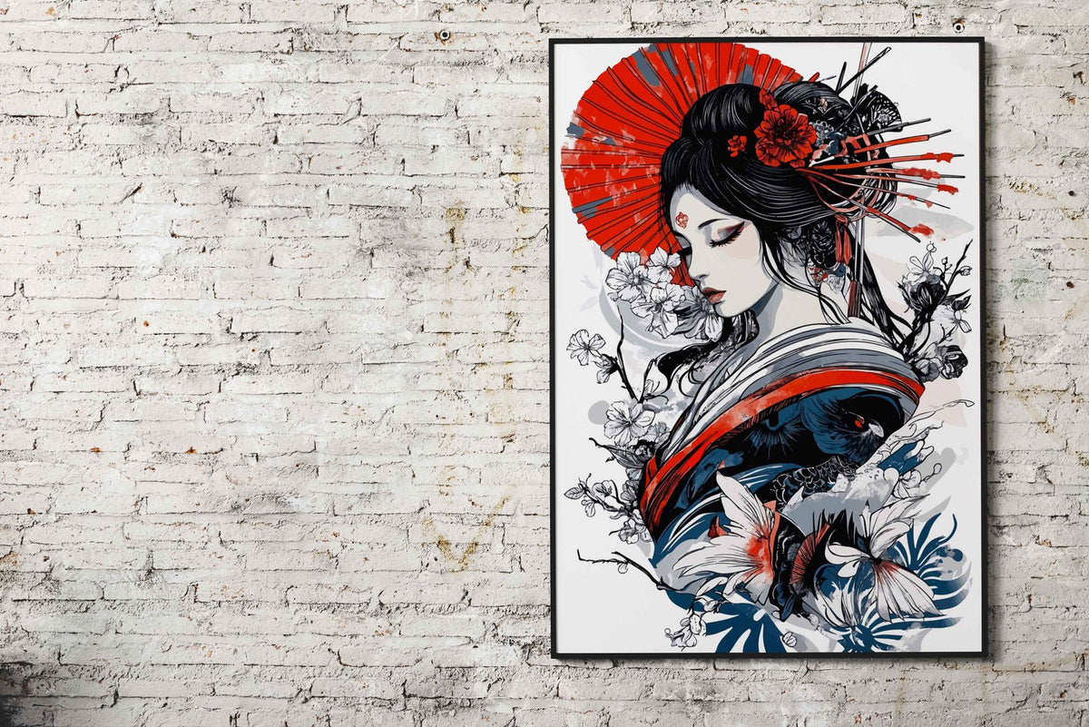 Geisha with Cherry Blossoms Asian Style Poster | Wall Art for Home & Office | High-Quality Print - High-Quality Visual Display