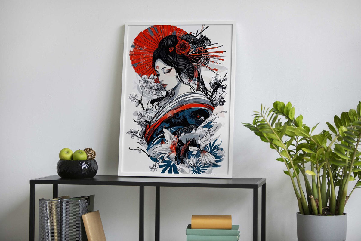 Geisha with Cherry Blossoms Asian Style Poster | Wall Art for Home & Office | High-Quality Print - High-Quality Visual Display