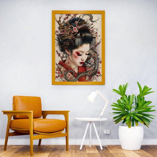 Geisha with Dragon and Cherry Blossoms Asian Style Poster | Wall Art for Home & Office | High-Quality Print - High-Quality Visual Display