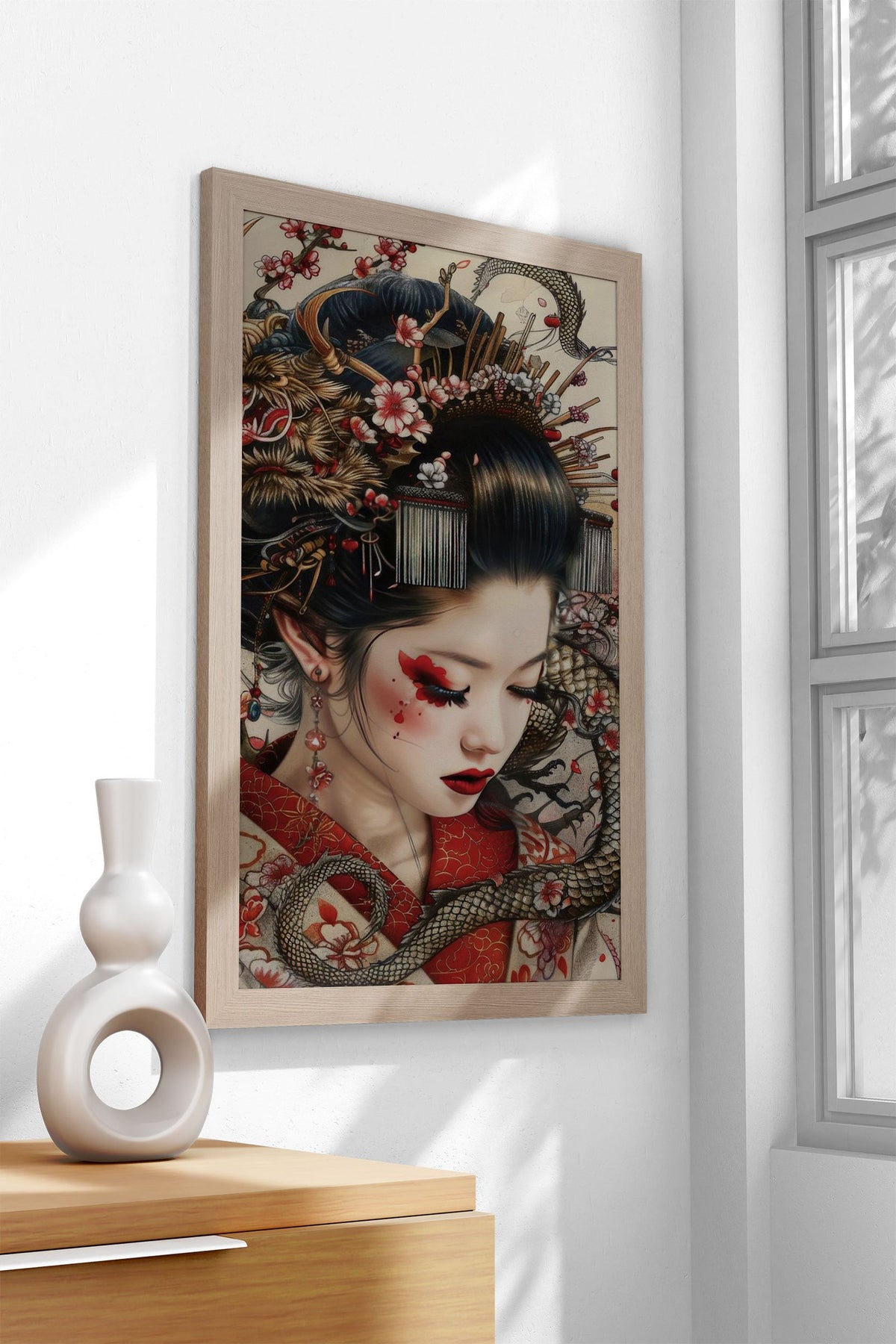Geisha with Dragon and Cherry Blossoms Asian Style Poster | Wall Art for Home & Office | High-Quality Print - High-Quality Visual Display