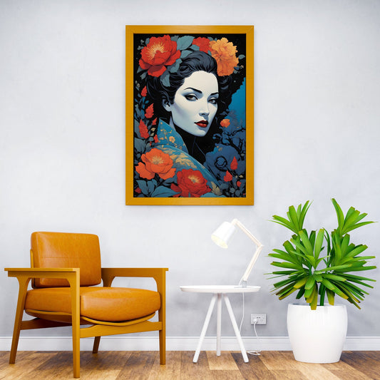 Geisha with Flowers Asian Style Poster | Wall Art for Home & Office | High-Quality Print - High-Quality Visual Display