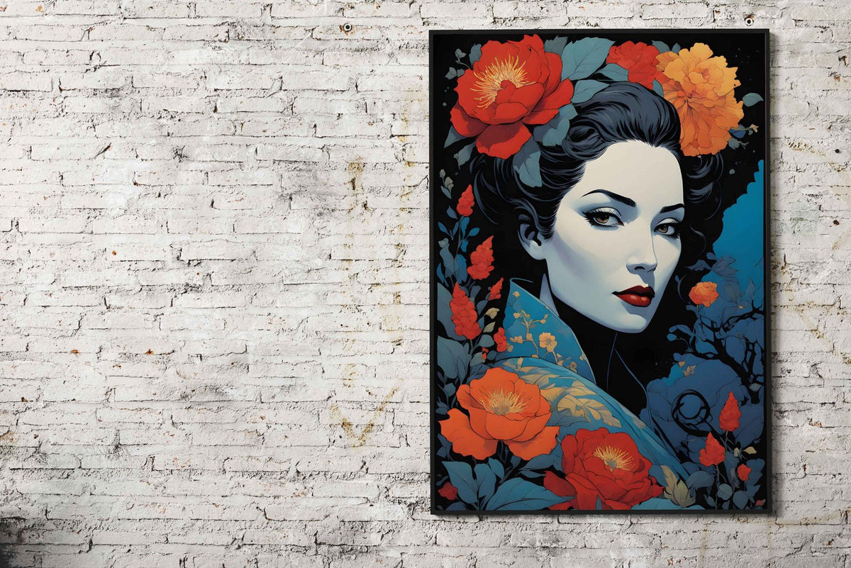 Geisha with Flowers Asian Style Poster | Wall Art for Home & Office | High-Quality Print - High-Quality Visual Display
