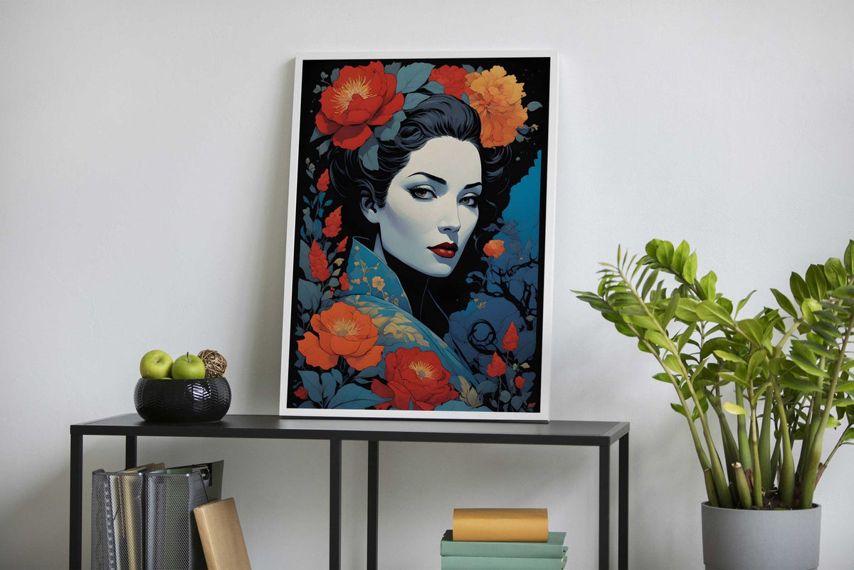 Geisha with Flowers Asian Style Poster | Wall Art for Home & Office | High-Quality Print - High-Quality Visual Display