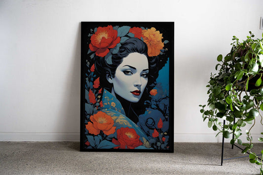 Geisha with Flowers Asian Style Poster | Wall Art for Home & Office | High-Quality Print - High-Quality Visual Display