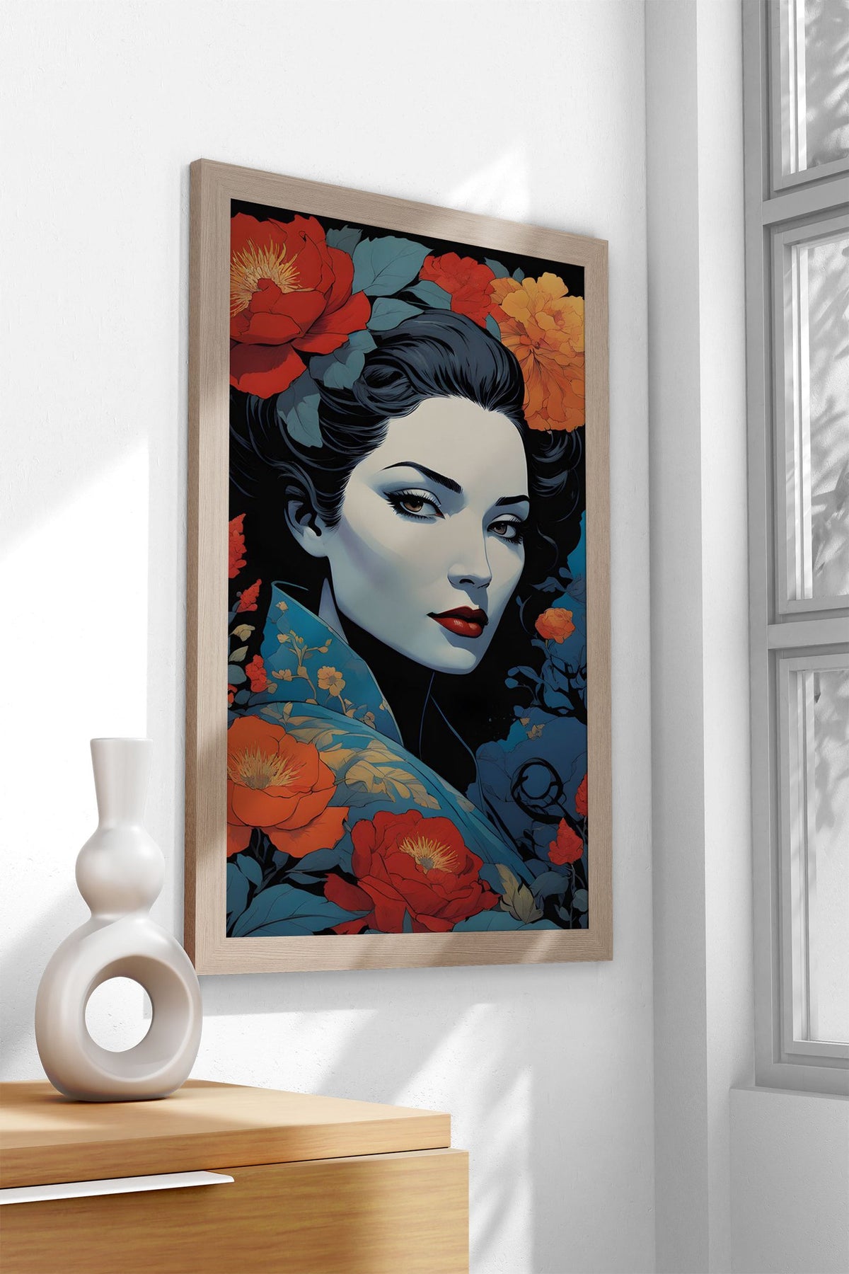 Geisha with Flowers Asian Style Poster | Wall Art for Home & Office | High-Quality Print - High-Quality Visual Display