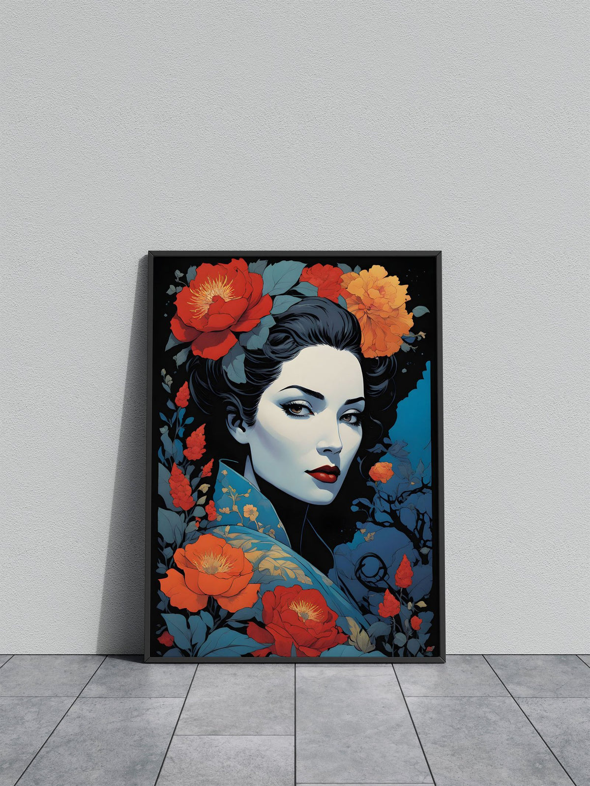 Geisha with Flowers Asian Style Poster | Wall Art for Home & Office | High-Quality Print - High-Quality Visual Display