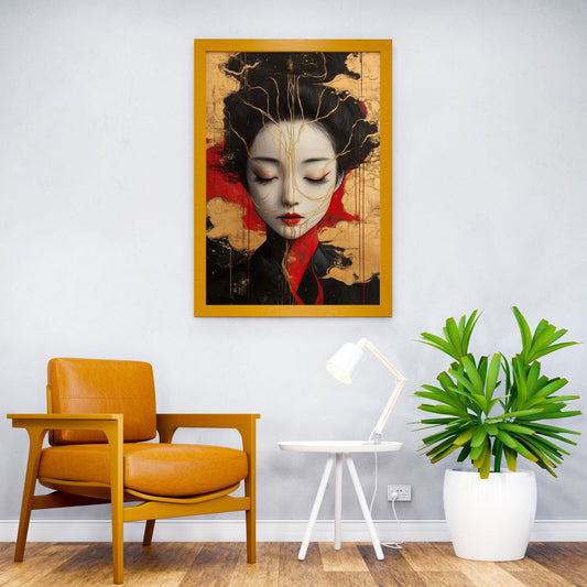 Geisha with Golden Kintsugi Veins Asian Style Poster | Wall Art for Home & Office | High-Quality Print - High-Quality Visual Display