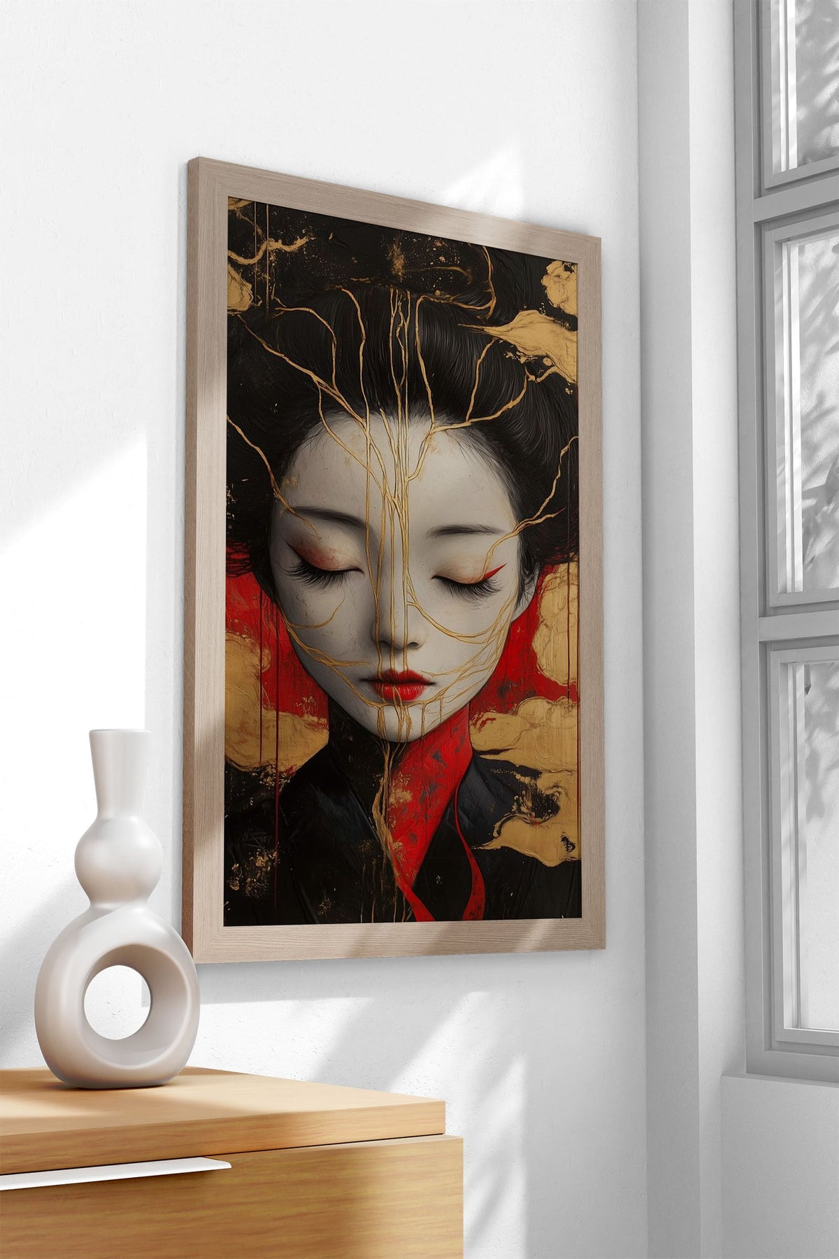 Geisha with Golden Kintsugi Veins Asian Style Poster | Wall Art for Home & Office | High-Quality Print - High-Quality Visual Display