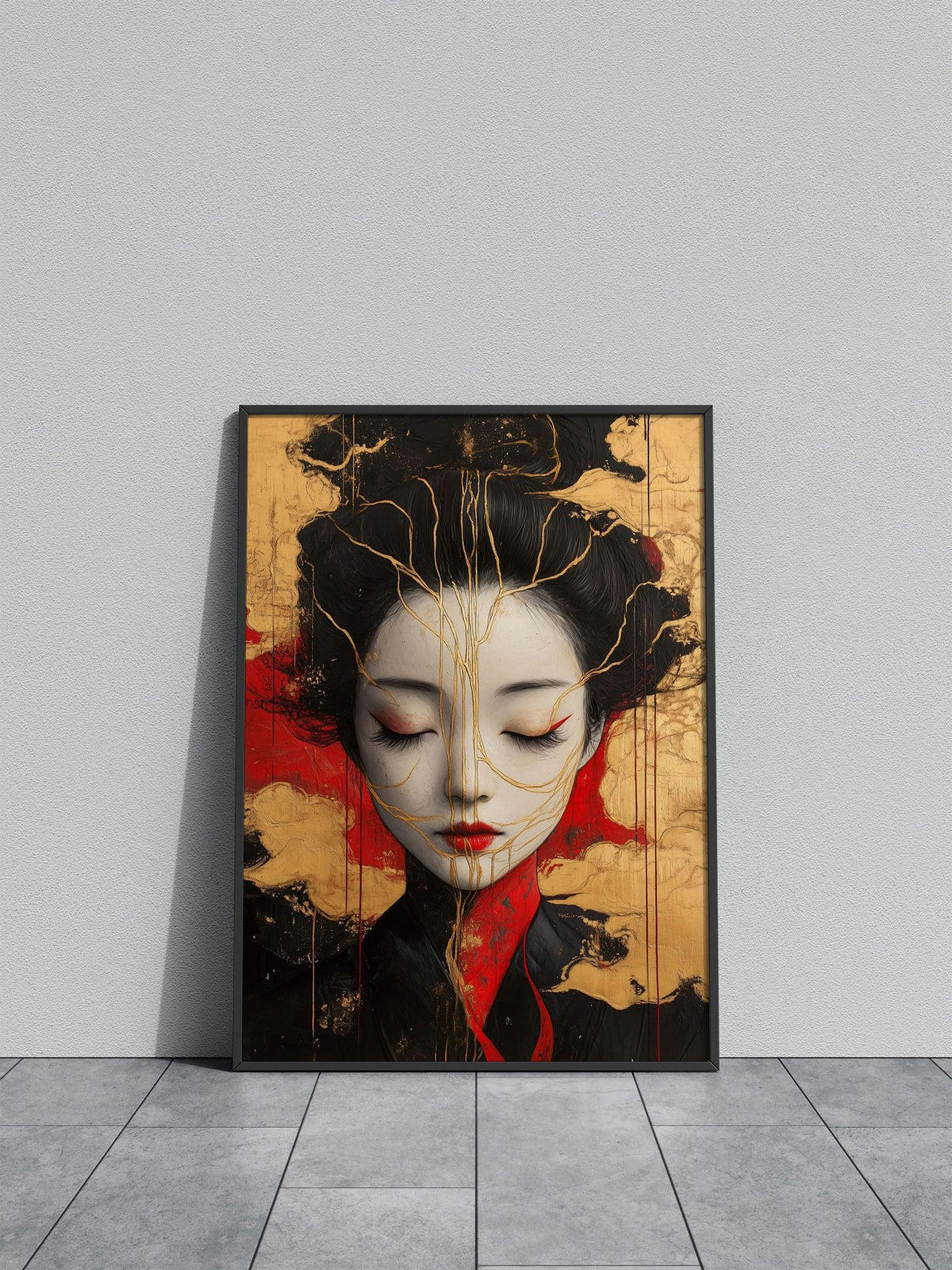 Geisha with Golden Kintsugi Veins Asian Style Poster | Wall Art for Home & Office | High-Quality Print - High-Quality Visual Display