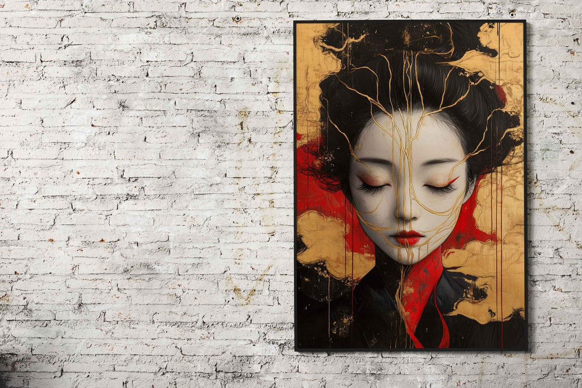 Geisha with Golden Kintsugi Veins Asian Style Poster | Wall Art for Home & Office | High-Quality Print - High-Quality Visual Display