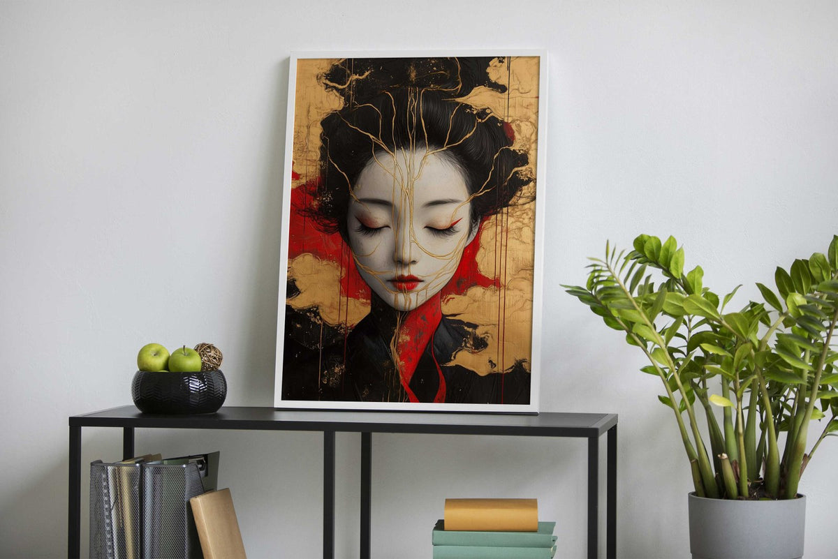 Geisha with Golden Kintsugi Veins Asian Style Poster | Wall Art for Home & Office | High-Quality Print - High-Quality Visual Display