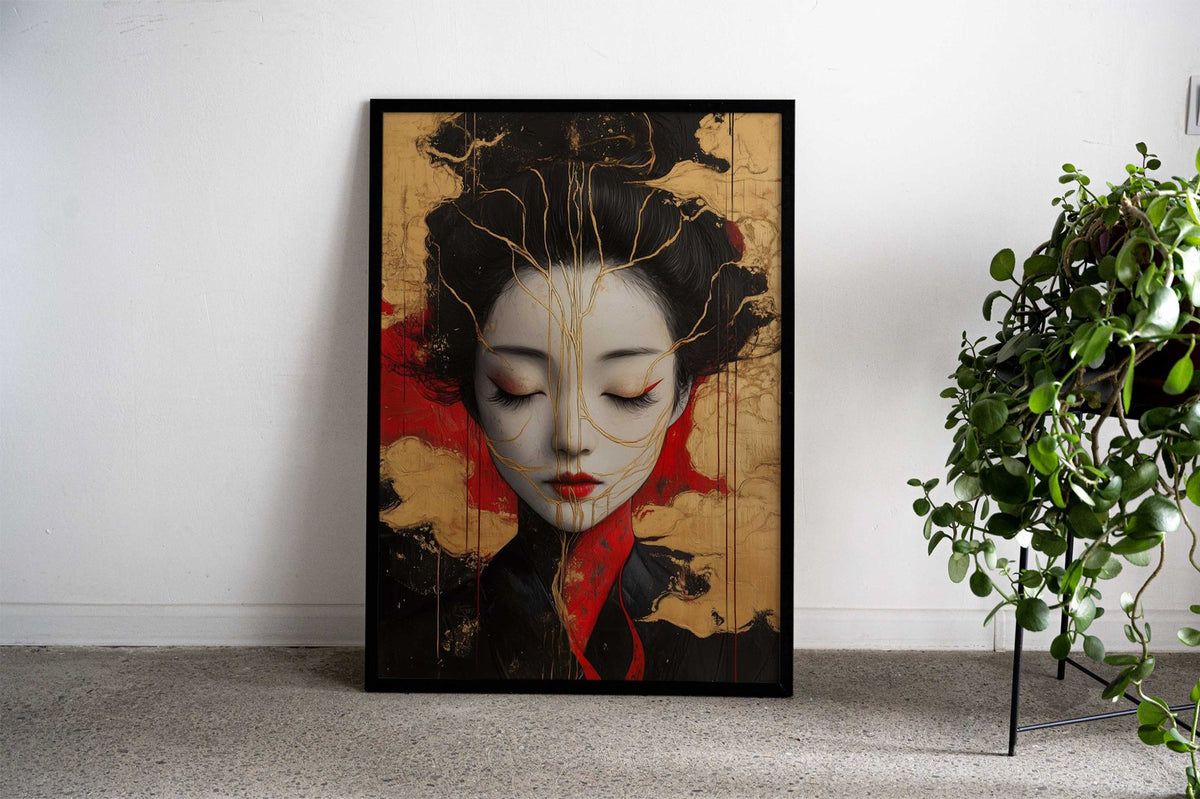 Geisha with Golden Kintsugi Veins Asian Style Poster | Wall Art for Home & Office | High-Quality Print - High-Quality Visual Display