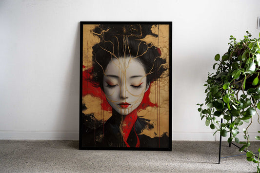 Geisha with Golden Kintsugi Veins Asian Style Poster | Wall Art for Home & Office | High-Quality Print - High-Quality Visual Display