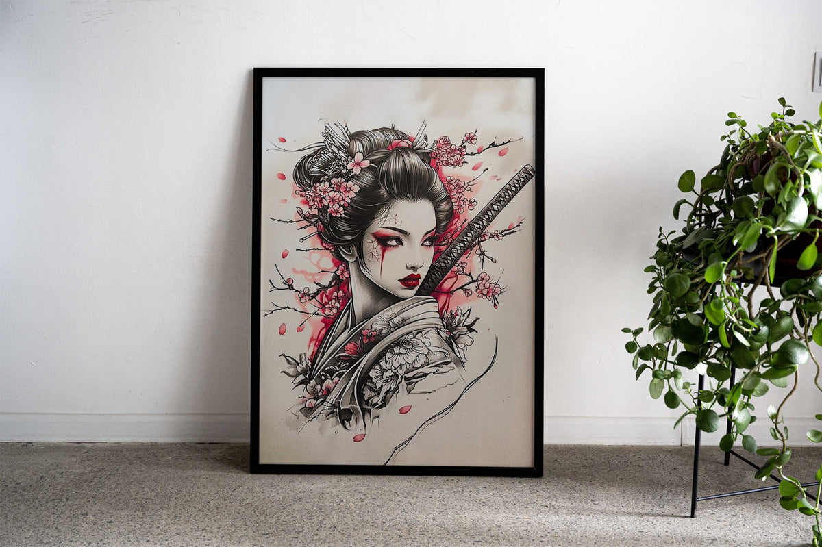 Geisha with Katana Asian Style Poster | Wall Art for Home & Office | High-Quality Print - High-Quality Visual Display