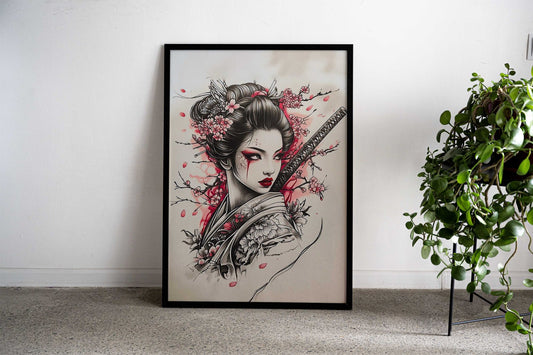 Geisha with Katana Asian Style Poster | Wall Art for Home & Office | High-Quality Print - High-Quality Visual Display