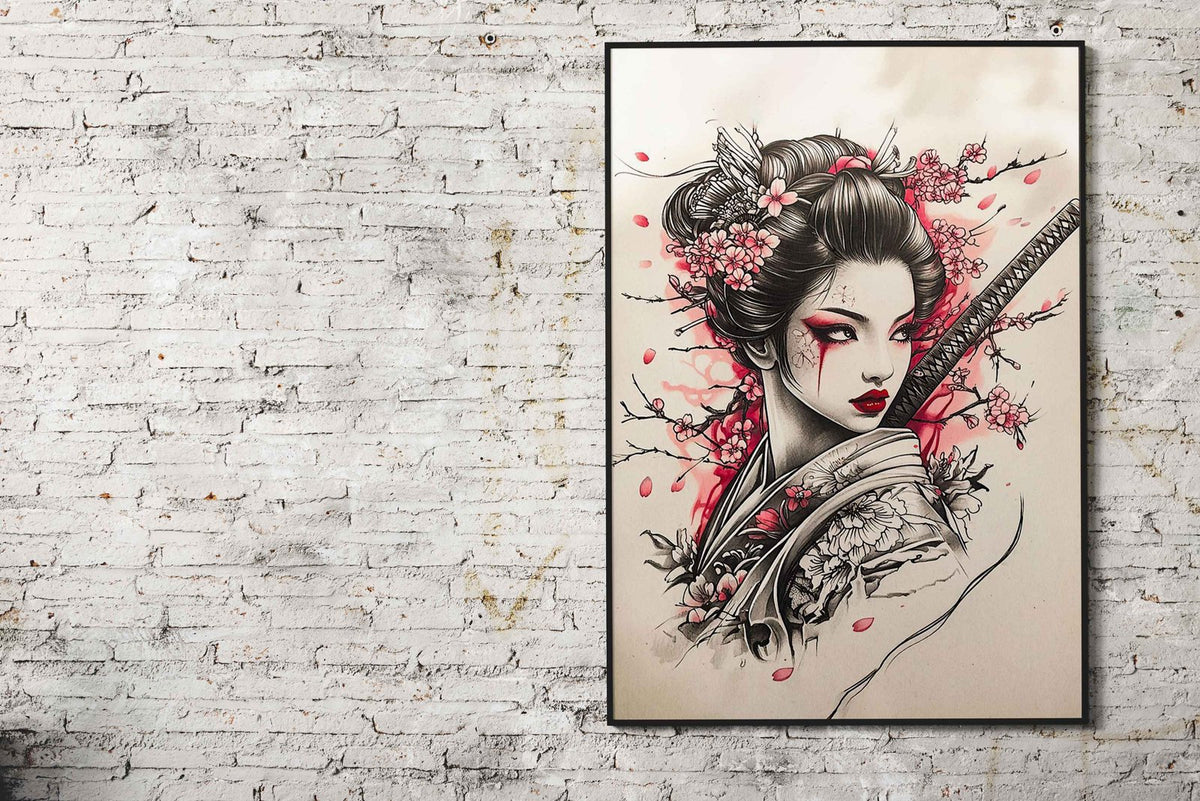 Geisha with Katana Asian Style Poster | Wall Art for Home & Office | High-Quality Print - High-Quality Visual Display