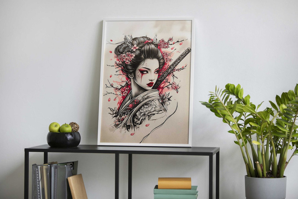 Geisha with Katana Asian Style Poster | Wall Art for Home & Office | High-Quality Print - High-Quality Visual Display