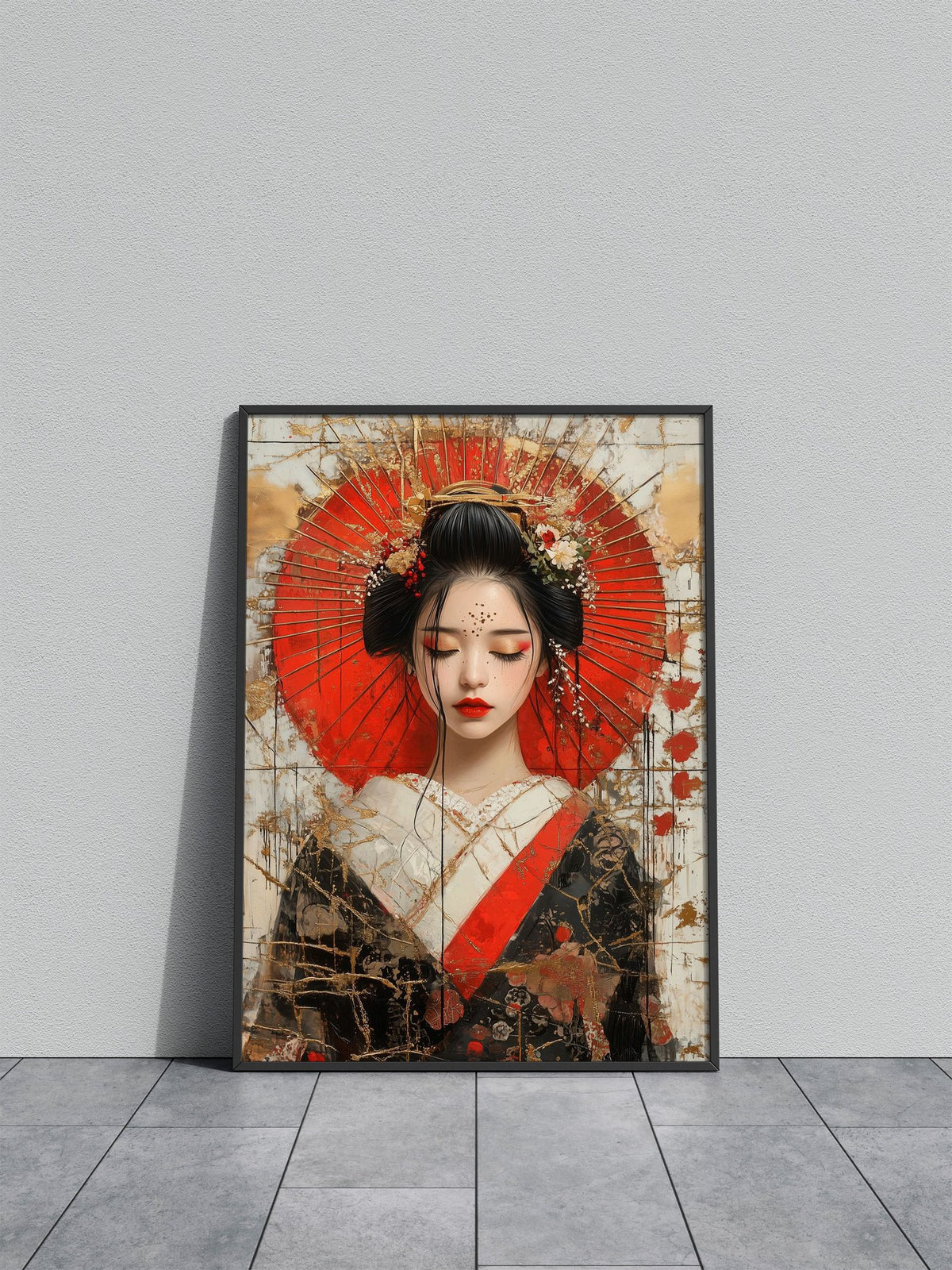 Geisha with Kintsugi Gold Lines Asian Style Poster | Wall Art for Home & Office | High-Quality Print - High-Quality Visual Display