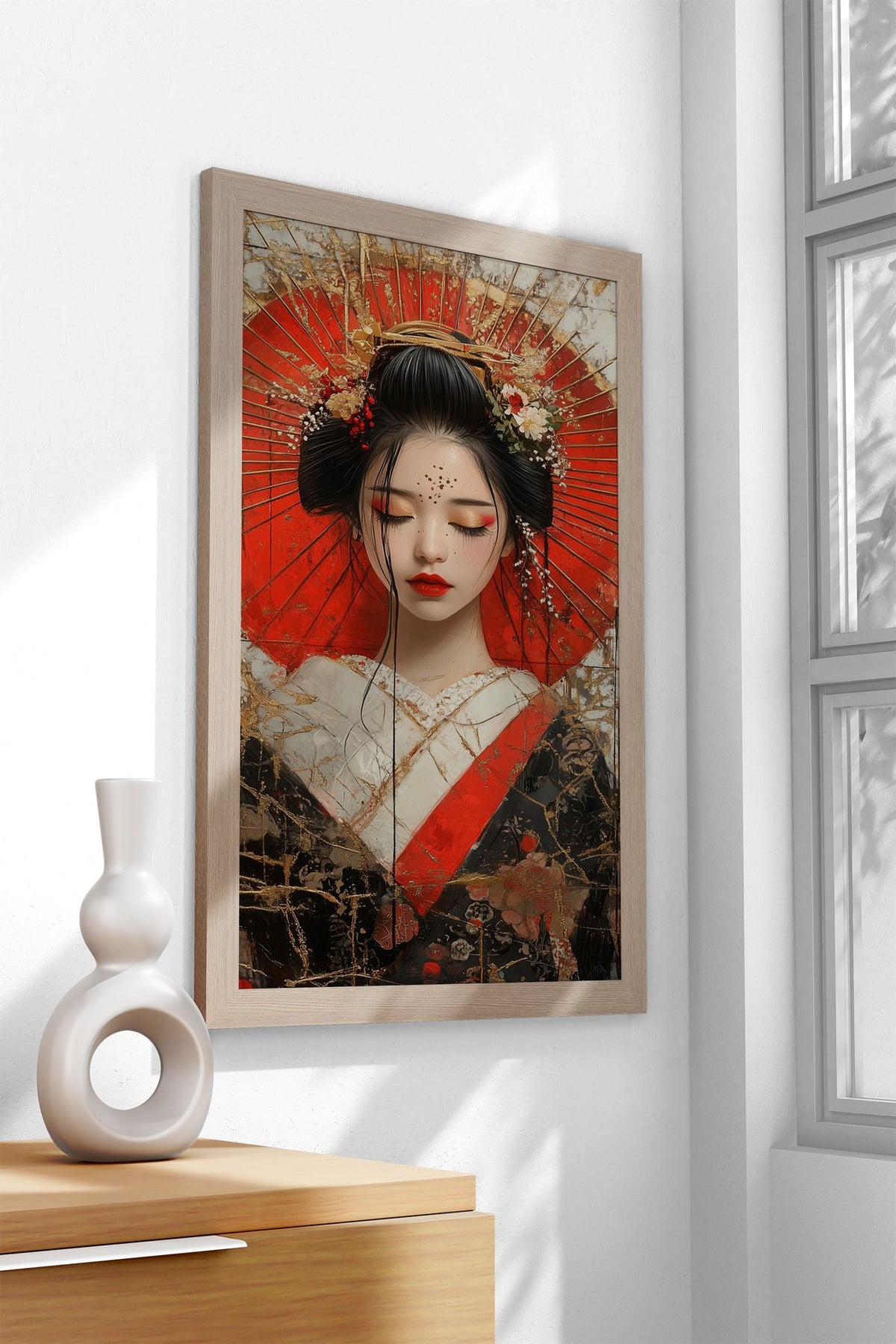 Geisha with Kintsugi Gold Lines Asian Style Poster | Wall Art for Home & Office | High-Quality Print - High-Quality Visual Display