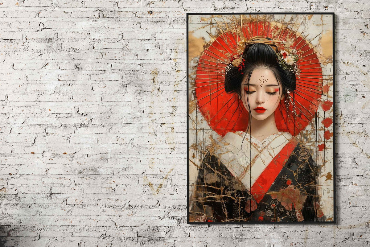 Geisha with Kintsugi Gold Lines Asian Style Poster | Wall Art for Home & Office | High-Quality Print - High-Quality Visual Display
