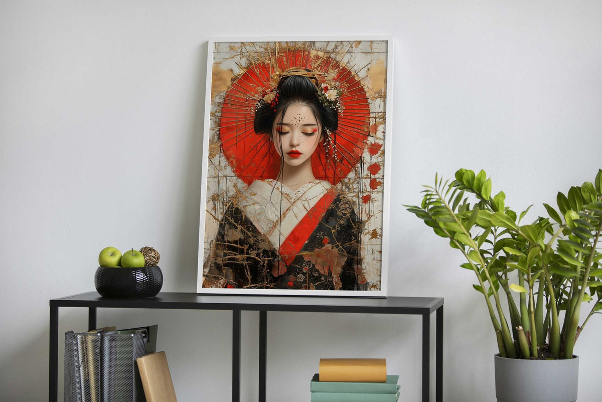 Geisha with Kintsugi Gold Lines Asian Style Poster | Wall Art for Home & Office | High-Quality Print - High-Quality Visual Display