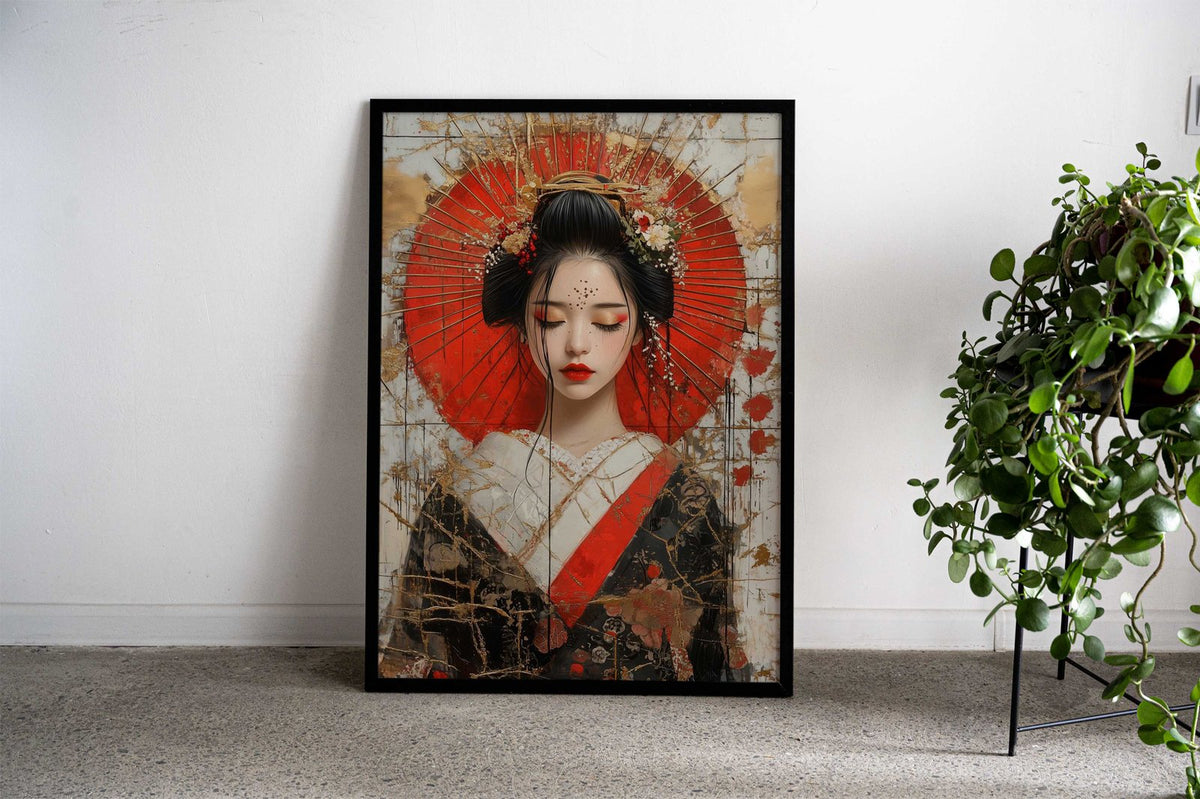 Geisha with Kintsugi Gold Lines Asian Style Poster | Wall Art for Home & Office | High-Quality Print - High-Quality Visual Display