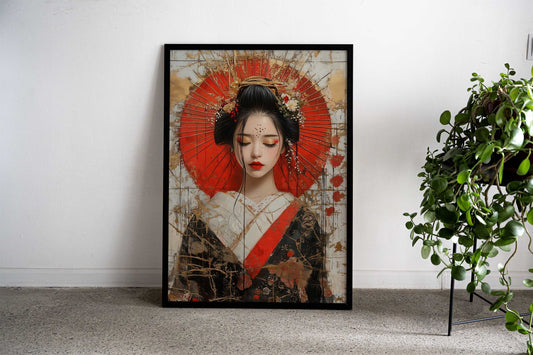 Geisha with Kintsugi Gold Lines Asian Style Poster | Wall Art for Home & Office | High-Quality Print - High-Quality Visual Display