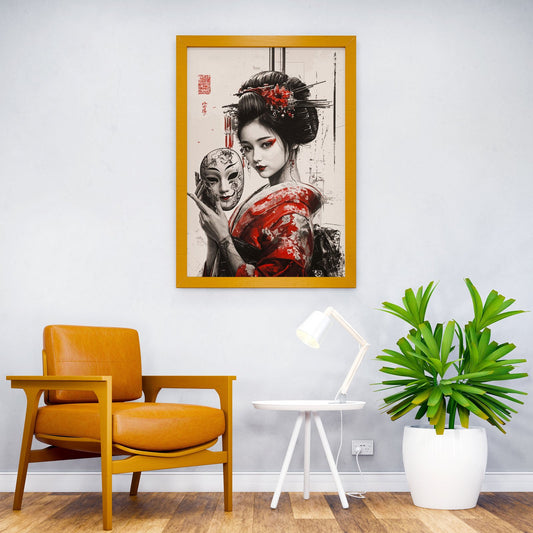 Geisha with Mask Asian Style Poster | Wall Art for Home & Office | High-Quality Print - High-Quality Visual Display