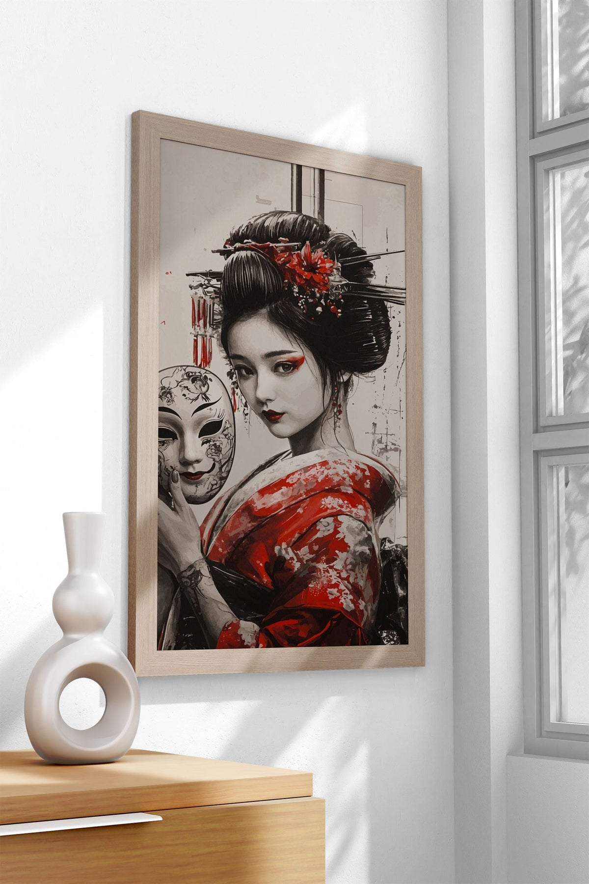Geisha with Mask Asian Style Poster | Wall Art for Home & Office | High-Quality Print - High-Quality Visual Display