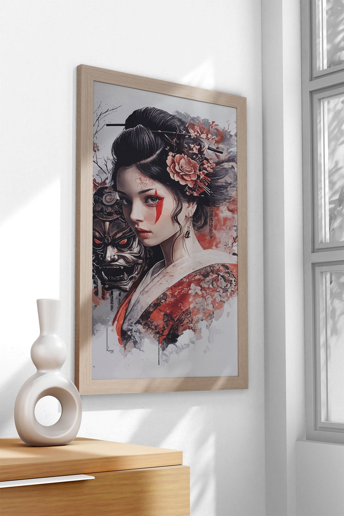 Geisha with Oni Mask Asian Style Poster | Wall Art for Home & Office | High-Quality Print - High-Quality Visual Display