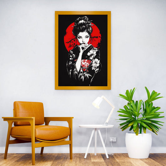 Geisha with Red Moon Asian Style Poster | Wall Art for Home & Office | High-Quality Print - High-Quality Visual Display