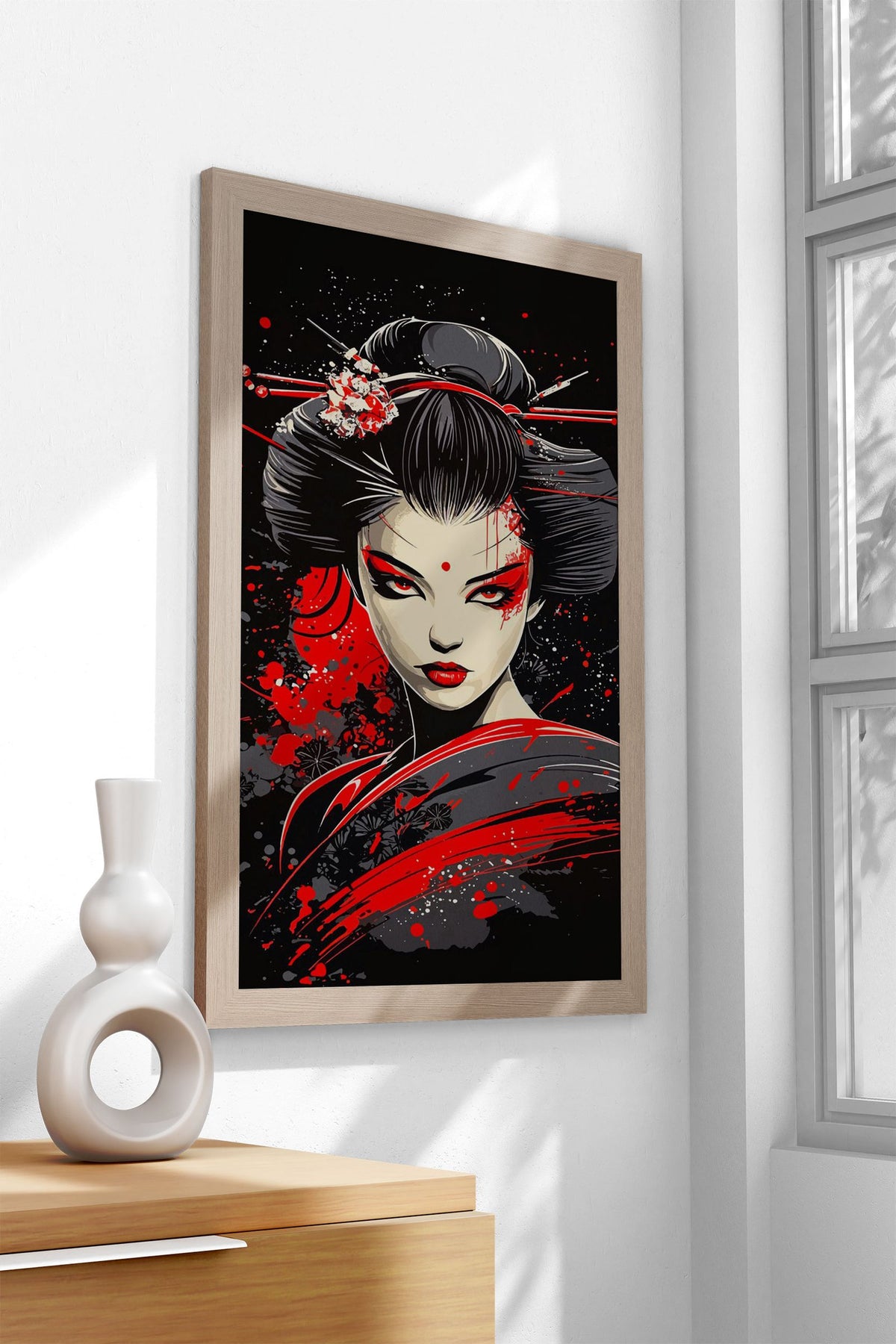 Geisha with Red Splashes Asian Style Poster | Wall Art for Home & Office | High-Quality Print - High-Quality Visual Display