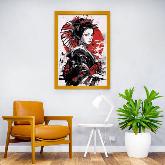 Geisha with Red Sun Asian Style Poster | Wall Art for Home & Office | High-Quality Print - High-Quality Visual Display