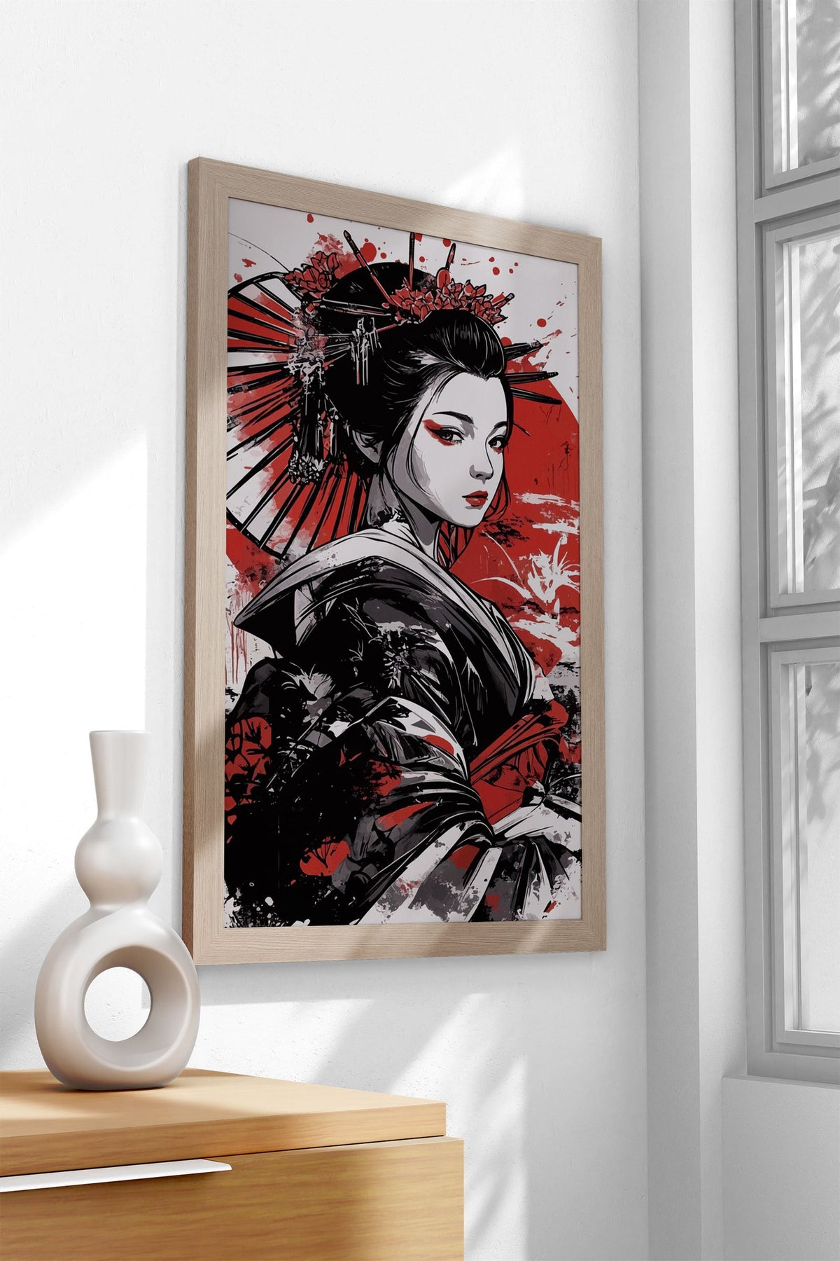 Geisha with Red Sun Asian Style Poster | Wall Art for Home & Office | High-Quality Print - High-Quality Visual Display