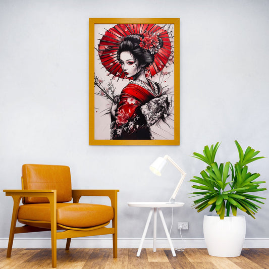 Geisha with Red Umbrella Asian Style Poster | Wall Art for Home & Office | High-Quality Print - High-Quality Visual Display