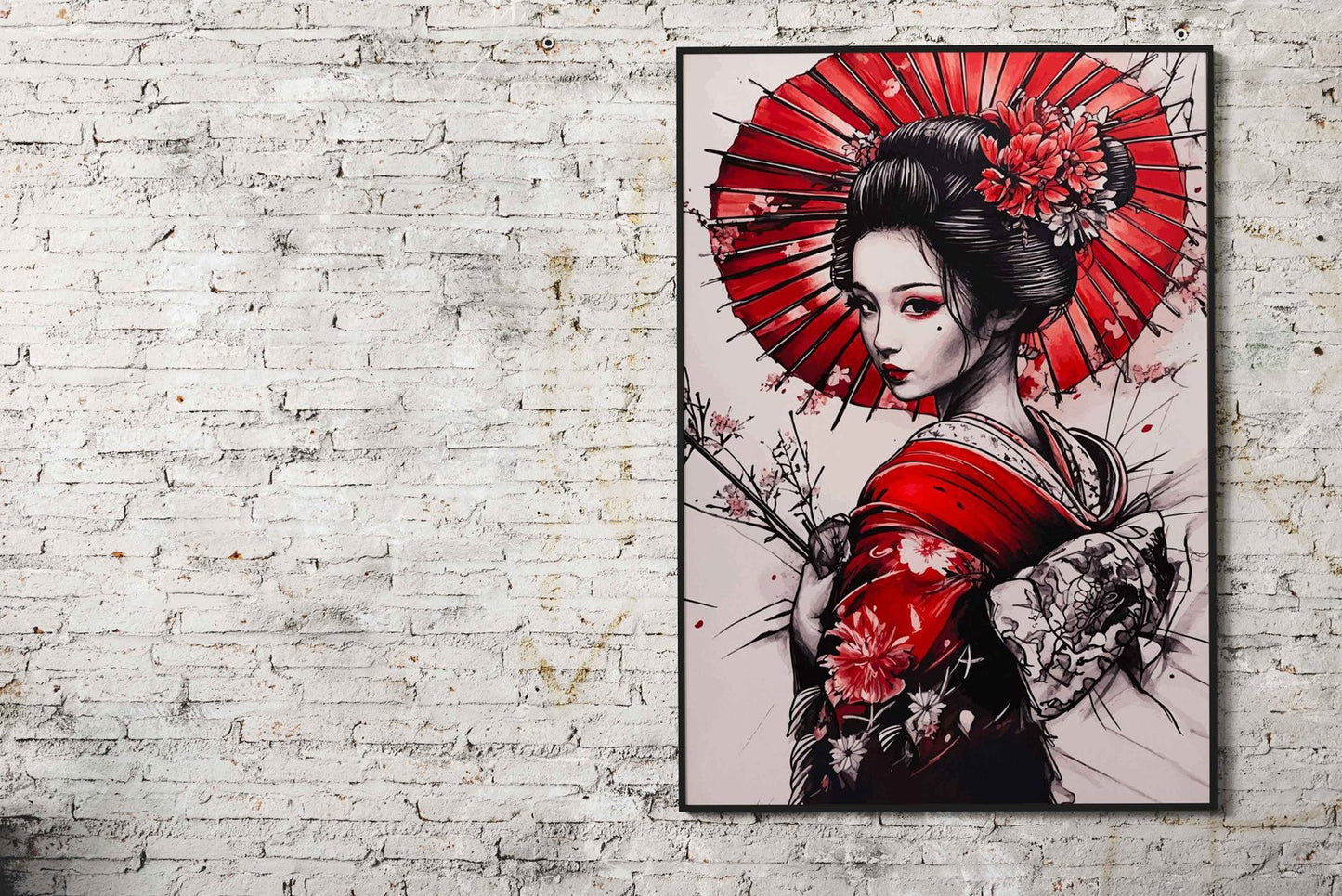 Geisha with Red Umbrella Asian Style Poster | Wall Art for Home & Office | High-Quality Print - High-Quality Visual Display