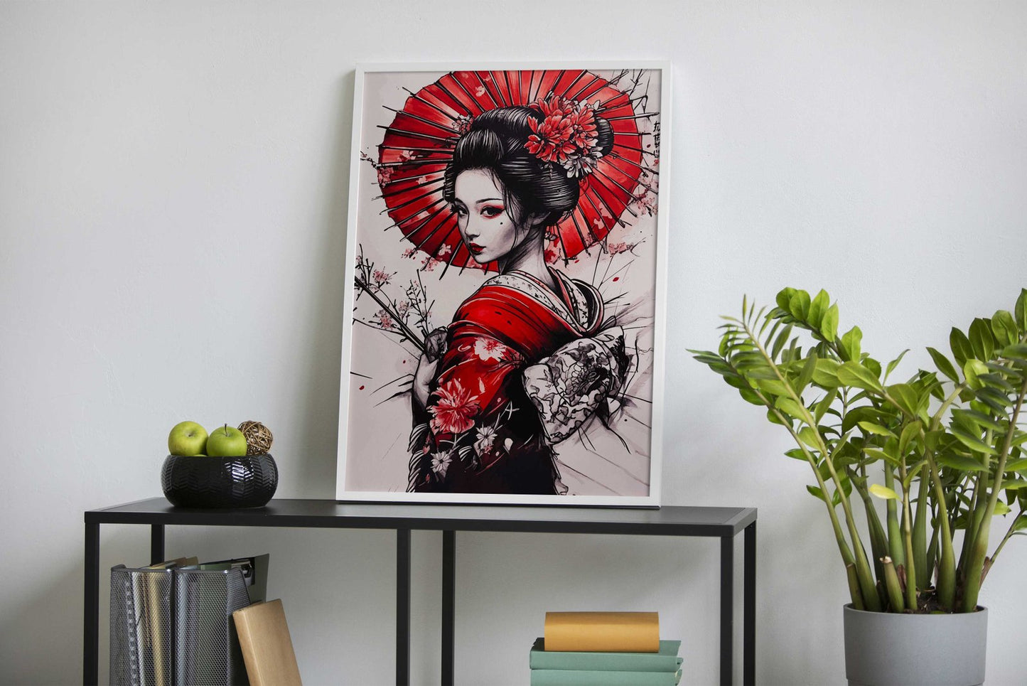 Geisha with Red Umbrella Asian Style Poster | Wall Art for Home & Office | High-Quality Print - High-Quality Visual Display