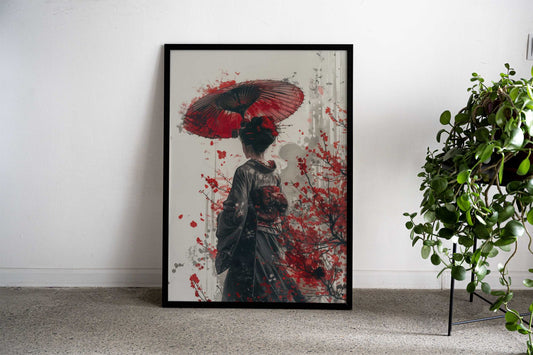 Geisha with Umbrella Asian Style Poster | Wall Art for Home & Office | High-Quality Print - High-Quality Visual Display