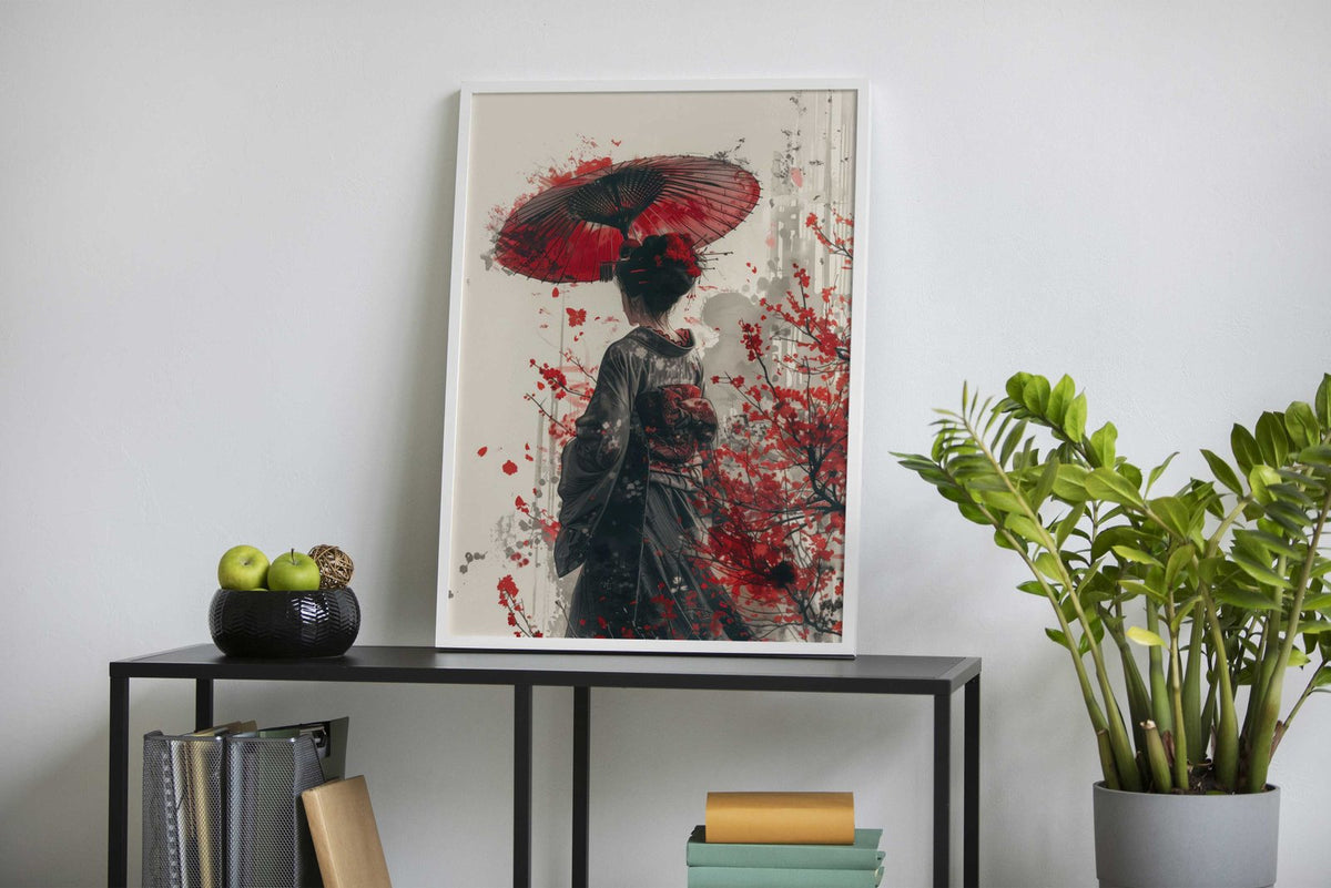 Geisha with Umbrella Asian Style Poster | Wall Art for Home & Office | High-Quality Print - High-Quality Visual Display