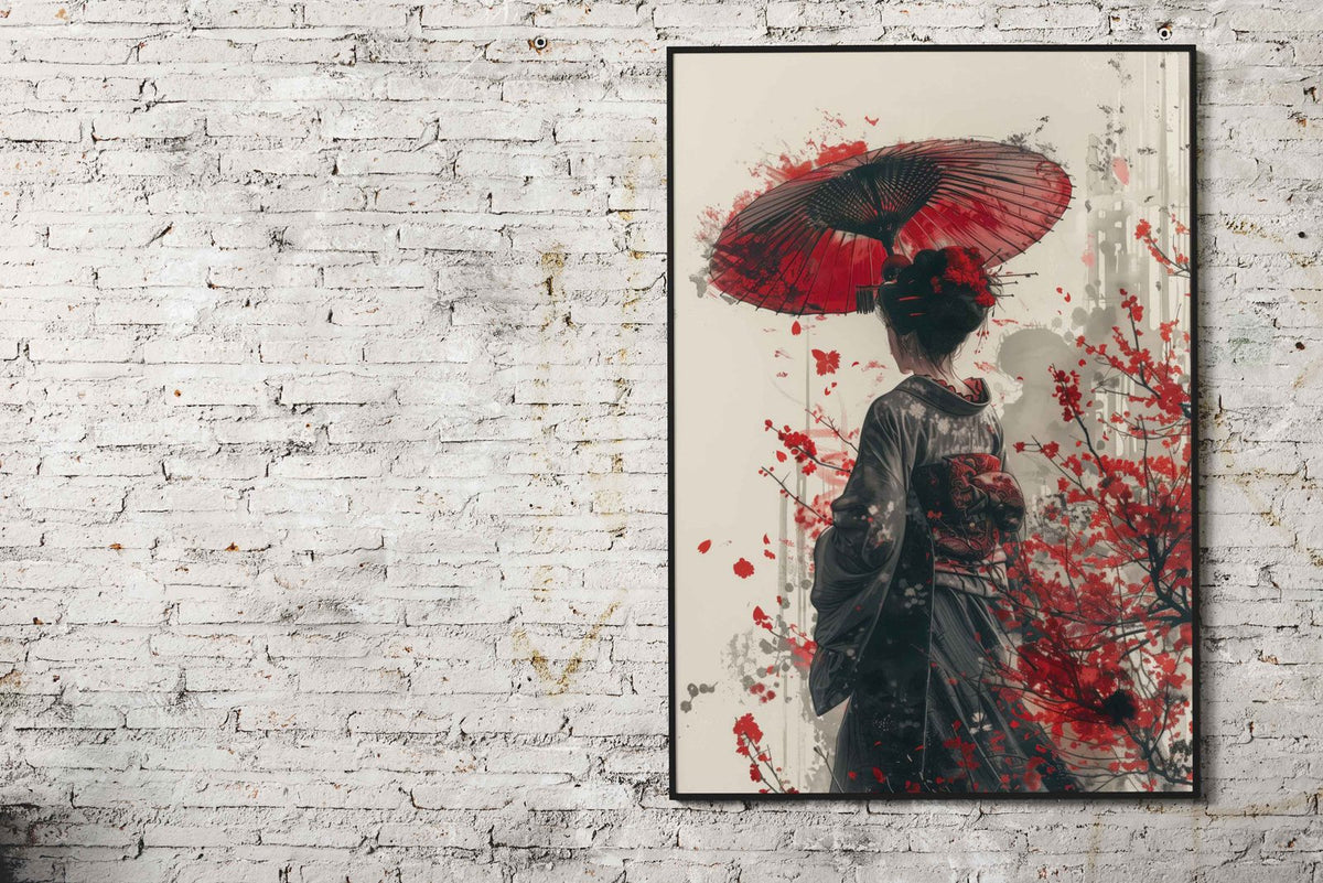 Geisha with Umbrella Asian Style Poster | Wall Art for Home & Office | High-Quality Print - High-Quality Visual Display
